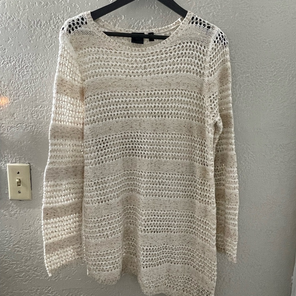 Rafaella Women’s Chic Open-Knit Cream Sequin Sweater Size Large